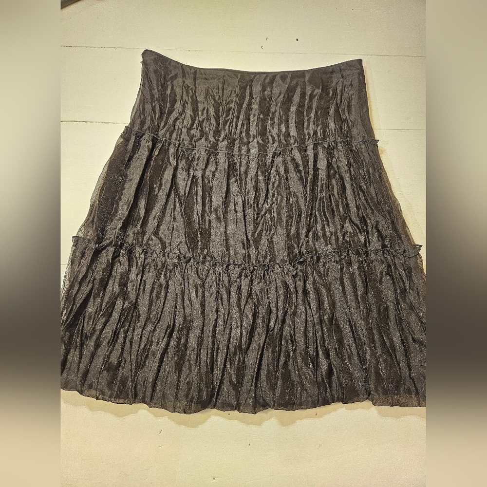 White House Black Market Shimmering Black A-Line Skirt